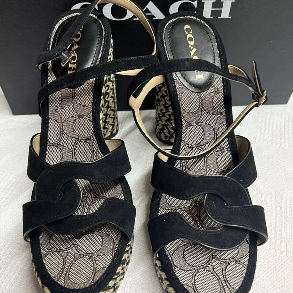 Coach Talina Black Platform Espadrille Sandals Shoes Pumps Heels 9.5 B‎ NEW